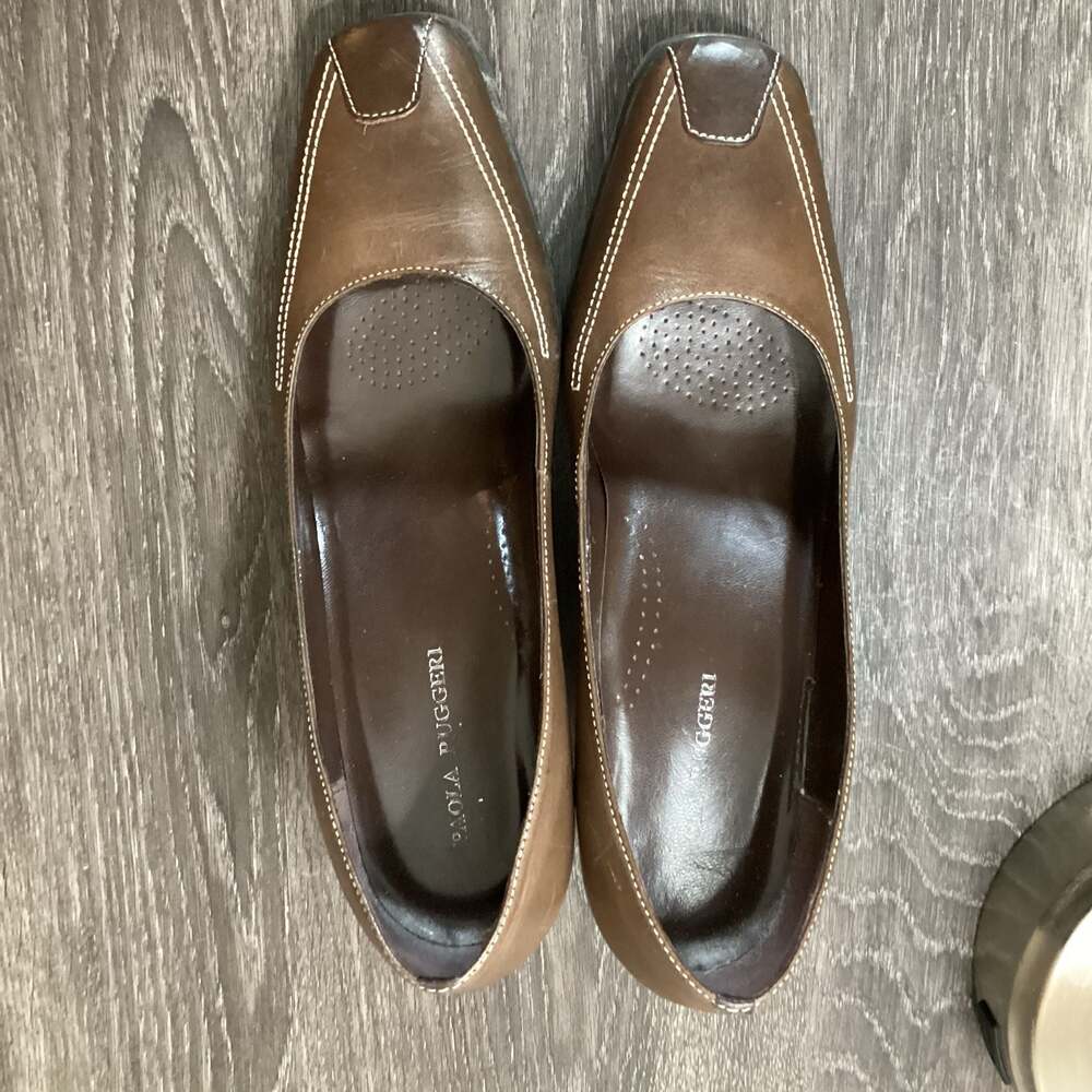 Paola Ruggeri Brown Leather Square Toe Pumps Size 7